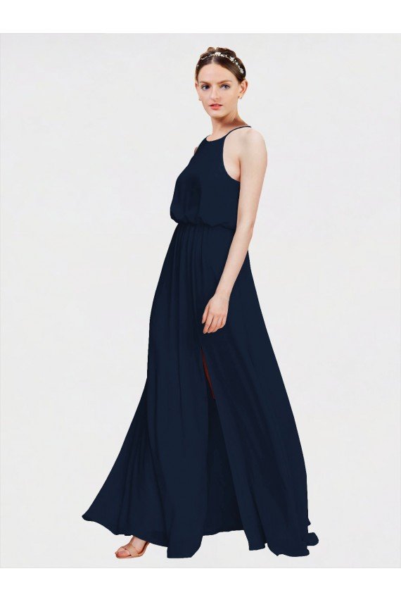 Affordable High Halter Chiffon Bridesmaid Dress with Side Slit