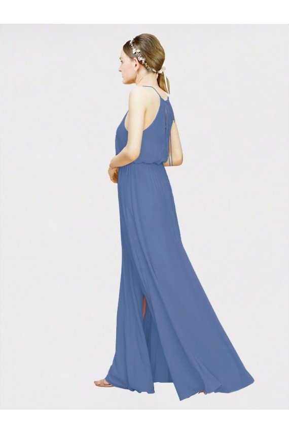 Affordable High Halter Chiffon Bridesmaid Dress with Side Slit