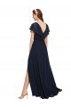 Affordable Long V-Neck Chiffon Bridesmaid Dress with Slit and V-Back