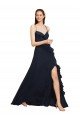 Affordable Long Chiffon Bridesmaid Dress with Criss Cross Straps and Ruffles