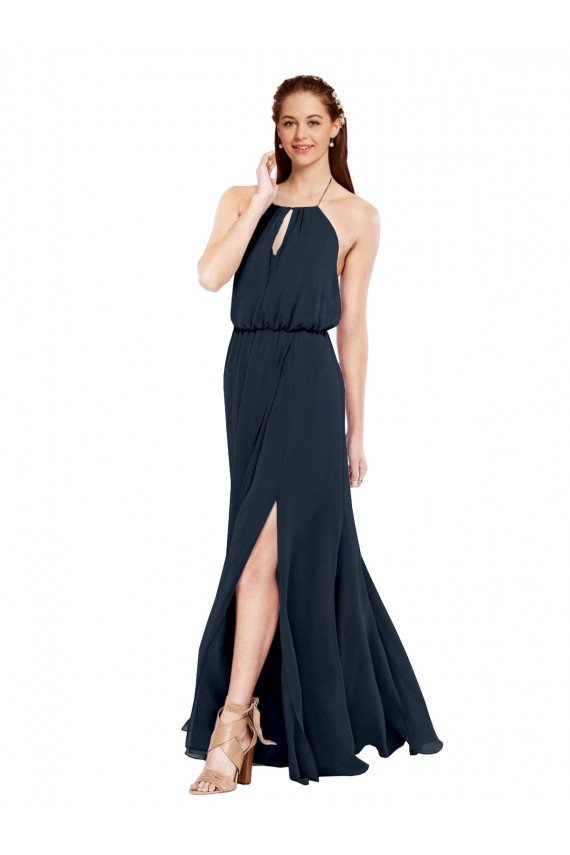 Affordable Grecian Style Halter Chiffon Bridesmaid Dress with Keyhole and Slit