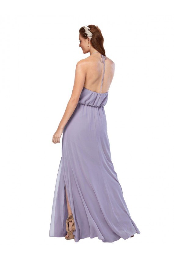 Affordable Grecian Style Halter Chiffon Bridesmaid Dress with Keyhole and Slit