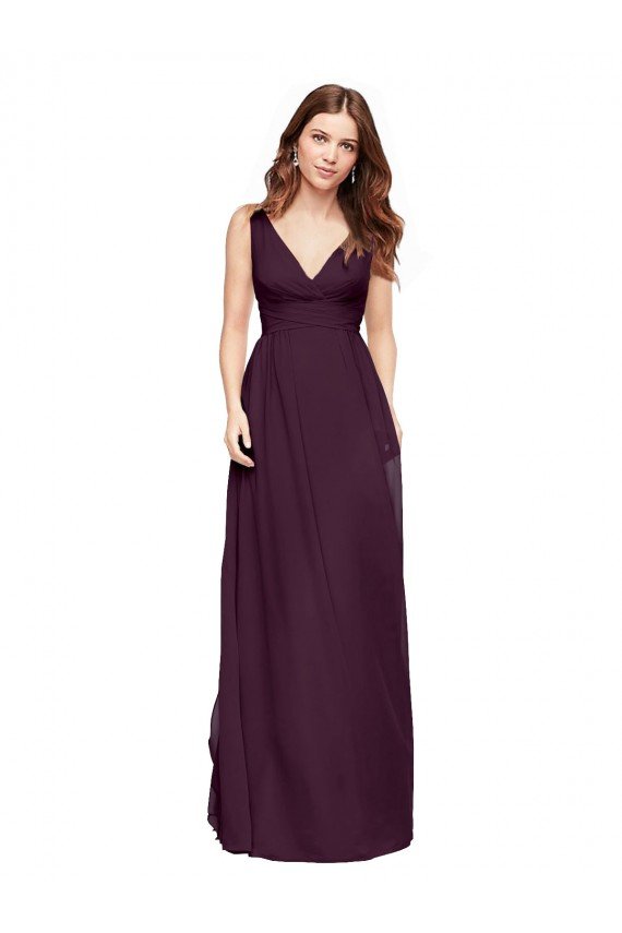 Affordable Plunging V-Neckline Long Chiffon Bridesmaid Dress with Deep V-Back