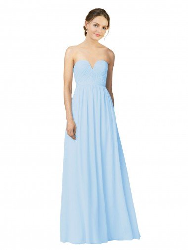 Affordable Full Length Chiffon Bridesmaid Dress with Deep Sweetheat and Shirred Bodice