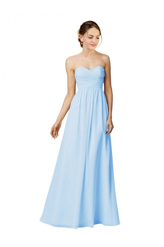 Affordable Strapless Chiffon Bridesmaid Dress with Criss Cross Shirred Bodice