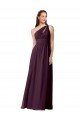 Affordable One Shoulder Chiffon Bridesmaid Dress with Front Keyhole and Shirred Bodice