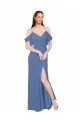 Affordable Mock-Wrap Off the Shoulder Long Chiffon Bridesmaid Dress with Side Slit
