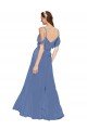 Affordable Mock-Wrap Off the Shoulder Long Chiffon Bridesmaid Dress with Side Slit