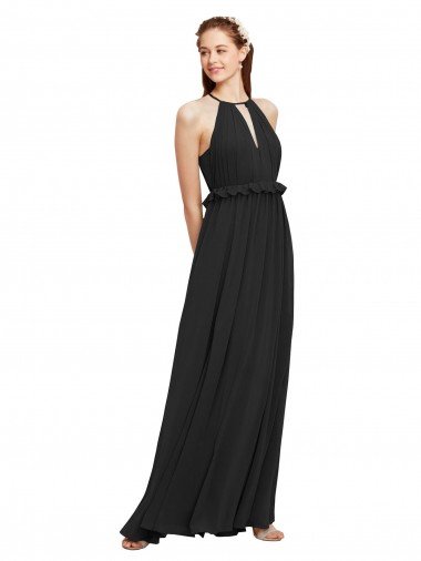 Affordable Halter Neck Front Keyhole Chiffon Bridesmaid Dress with Shirred Waist