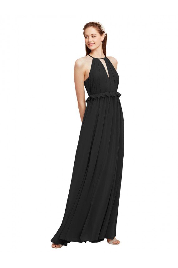 Affordable Halter Neck Front Keyhole Chiffon Bridesmaid Dress with Shirred Waist