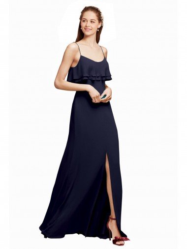 Affordable Draped Long Chiffon Bridesmaid Dress with Straps and Layers