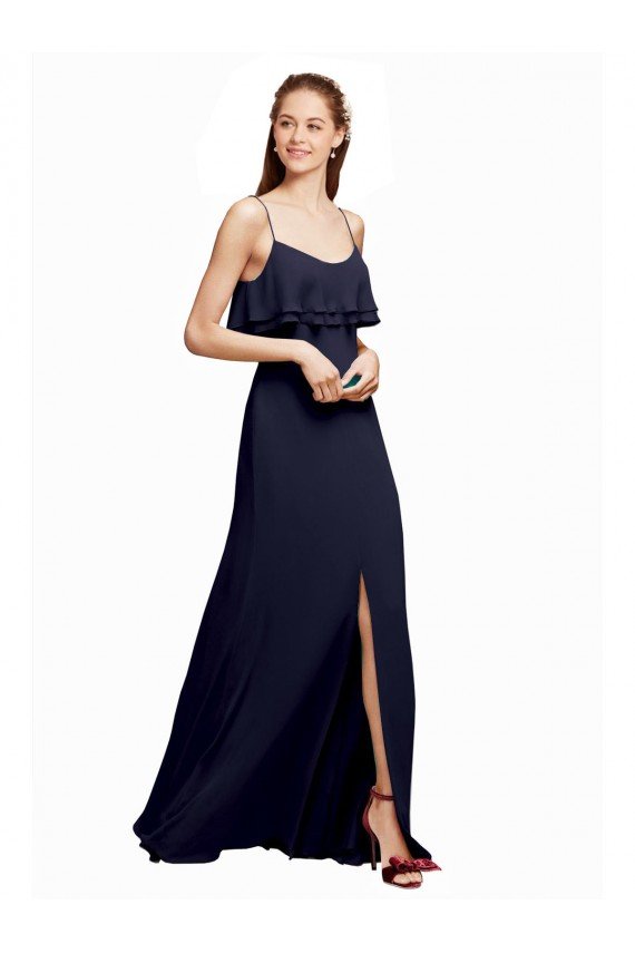 Affordable Draped Long Chiffon Bridesmaid Dress with Straps and Layers