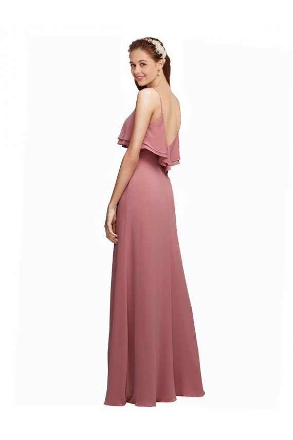 Affordable Draped Long Chiffon Bridesmaid Dress with Straps and Layers