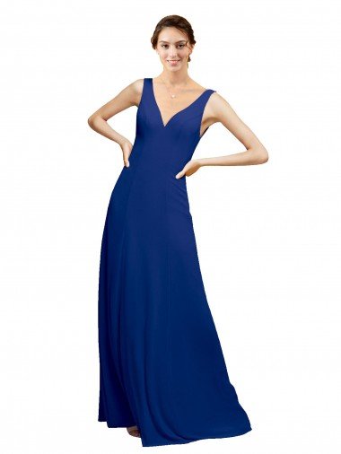 Affordable V-Neck Sheath Chiffon Bridesmaid Dress with V-Back