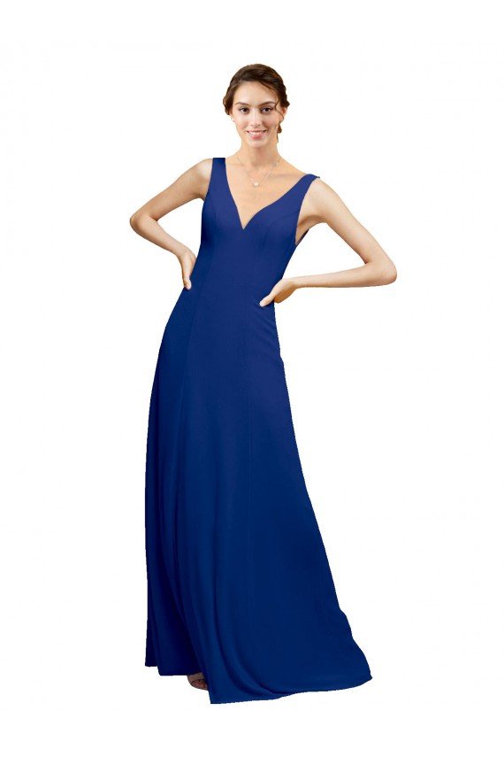 Affordable V-Neck Sheath Chiffon Bridesmaid Dress with V-Back