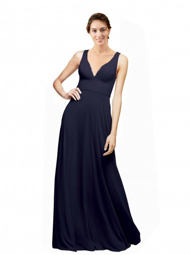 Affordable Open Back Long Chiffon Bridesmaid Dress with Plunging V-Neck Bodice