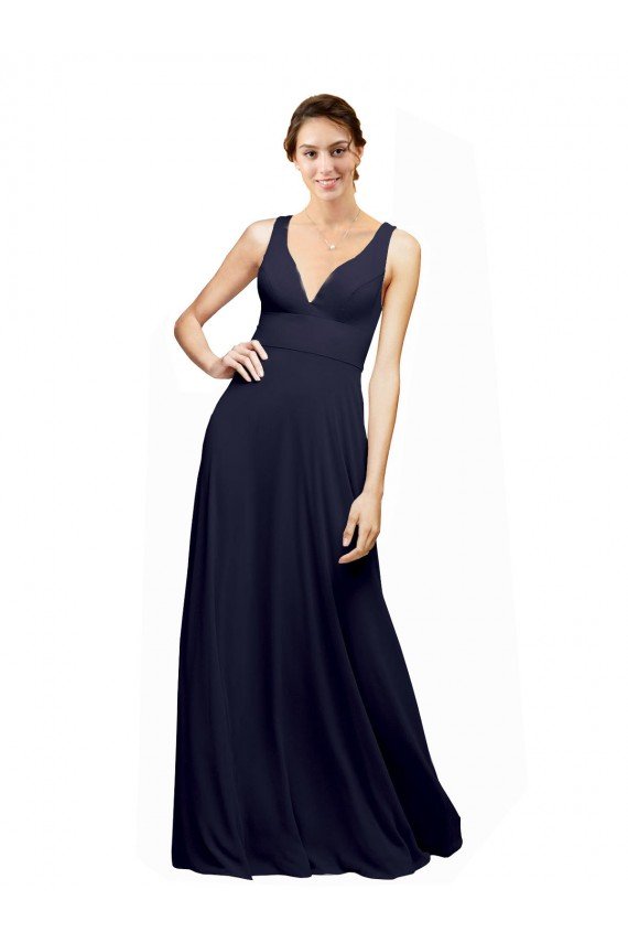 Affordable Open Back Long Chiffon Bridesmaid Dress with Plunging V-Neck Bodice