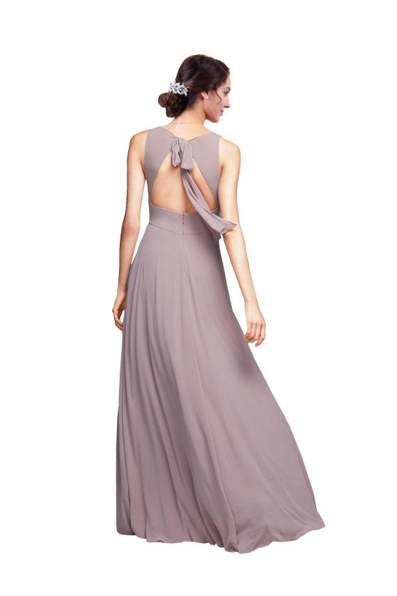 Affordable Open Back Long Chiffon Bridesmaid Dress with Plunging V-Neck Bodice