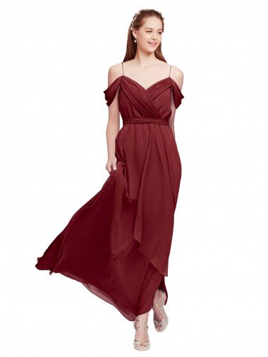 Affordable Grecian Inspired Draped Off the Shoulder Long Chiffon Bridesmaid Dress