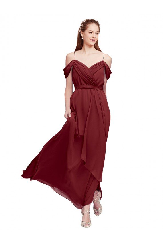Affordable Grecian Inspired Draped Off the Shoulder Long Chiffon Bridesmaid Dress