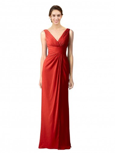 Affordable Shirred Long Floor Length Chiffon Bridesmaid Dress with V-Back