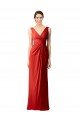 Affordable Shirred Long Floor Length Chiffon Bridesmaid Dress with V-Back