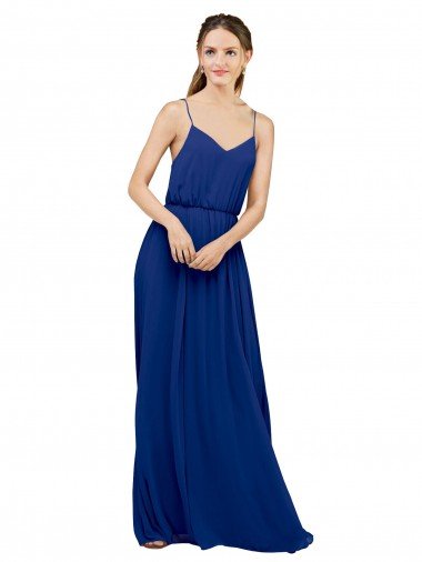 Affordable Long Chiffon Bridesmaid Dress with Spaghetti Strap Bodice
