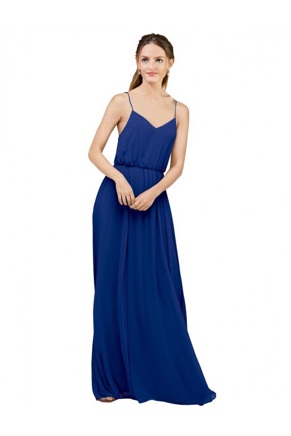 Affordable Long Chiffon Bridesmaid Dress with Spaghetti Strap Bodice