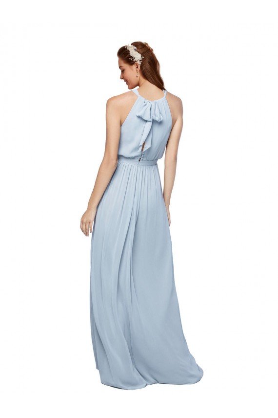 Affordable High Keyhole Neck Long Chiffon Bridesmaid Dress with Slit
