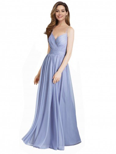 Affordable Ruched Criss Over Bodice Chiffon Bridesmaid Dress with Lace Open Back
