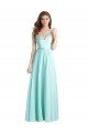 Affordable Long V-Neck Chiffon Bridesmaid Dress with Satin Bodice