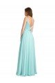 Affordable Long V-Neck Chiffon Bridesmaid Dress with Satin Bodice