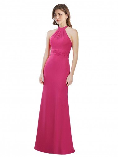 Affordable Slim A-Line Long Chiffon Bridesmaid Dress with Strappy Back