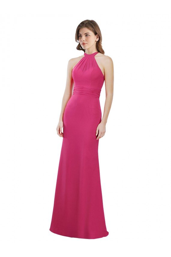Affordable Slim A-Line Long Chiffon Bridesmaid Dress with Strappy Back