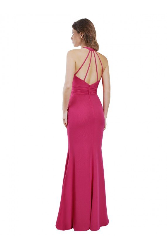 Affordable Slim A-Line Long Chiffon Bridesmaid Dress with Strappy Back
