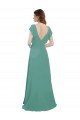 Affordable Full Length Chiffon Bridesmaid Dress with Ruffled Cap Sleeves and Side Slit