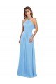 Affordable Chiffon A-Line Bridesmaid Dress with Halter Neck and Ruffled Back Straps