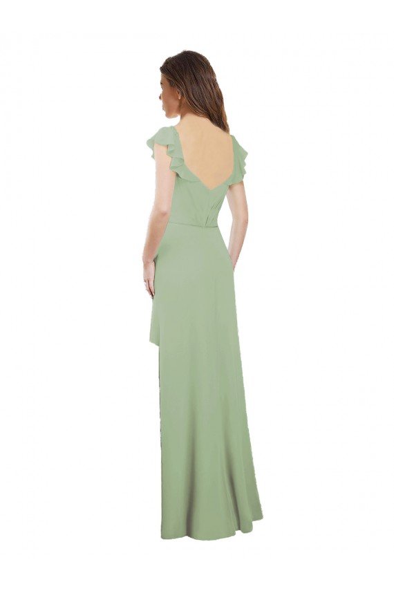 Affordable Draped Sweetheart Chiffon Bridesmaid Dress with Ruffled Cap Sleeves