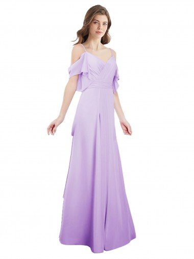 Affordable Chiffon Bridesmaid Dress with Draped Sweetheart Bodice and Off The Shoulder Flounces