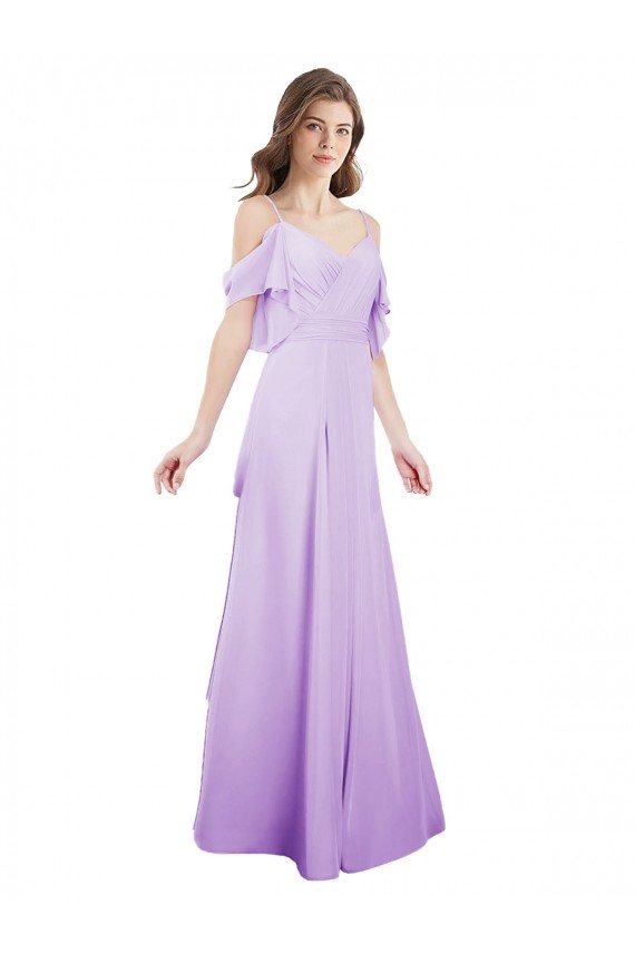 Affordable Chiffon Bridesmaid Dress with Draped Sweetheart Bodice and Off The Shoulder Flounces