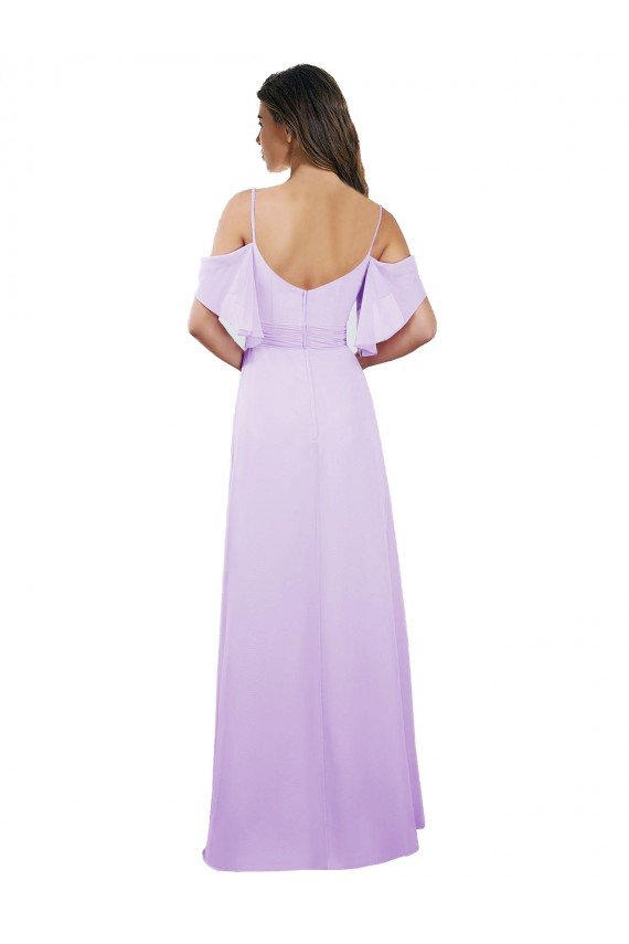 Affordable Chiffon Bridesmaid Dress with Draped Sweetheart Bodice and Off The Shoulder Flounces