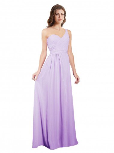 Affordable Draped One Shoulder A-Line Long Chiffon Bridesmaid Dress