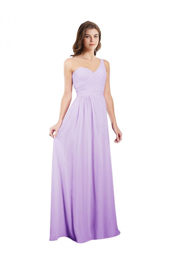 Affordable Draped One Shoulder A-Line Long Chiffon Bridesmaid Dress