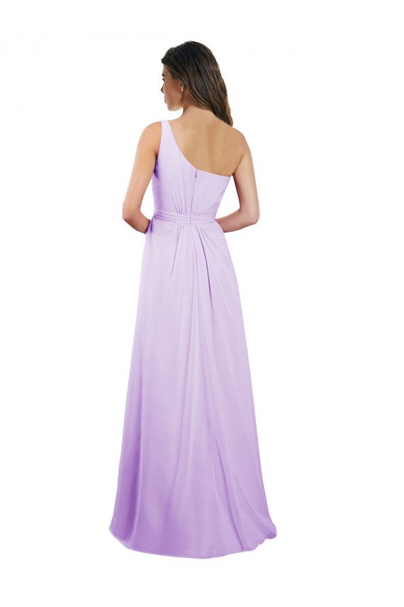 Affordable Draped One Shoulder A-Line Long Chiffon Bridesmaid Dress