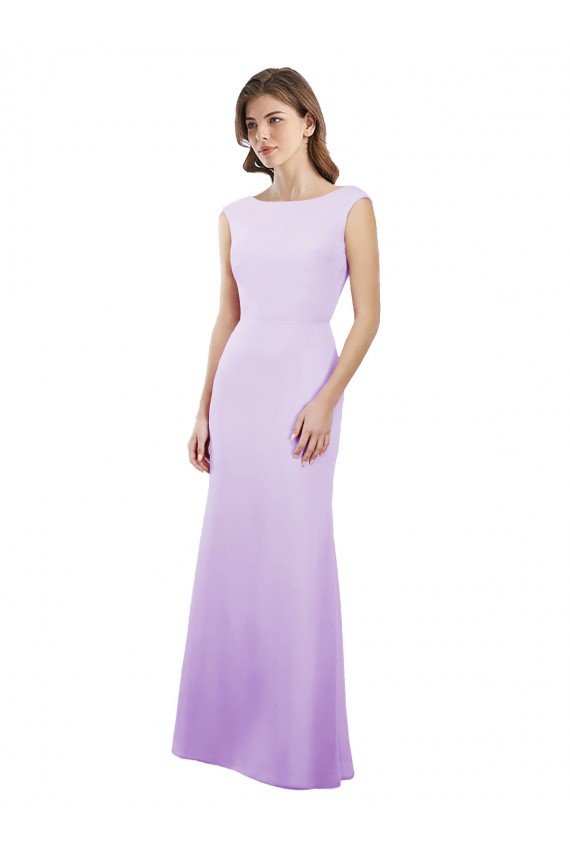 Affordable Chiffon Column Bridesmaid Dress with High Round Neckline and Cap Sleeves