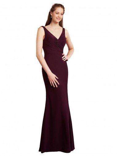 Affordable Floor Length Fluted Chiffon Dress with Draped Bodice and V-Neckline