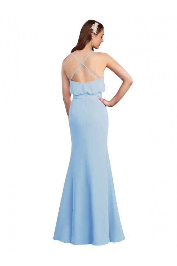 Affordable Fluted Long Chiffon Bridesmaid Dress with Cascading Ruffles