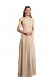 Affordable Draped Halter Neck Long Chiffon Bridesmaid Dress with Tie Back