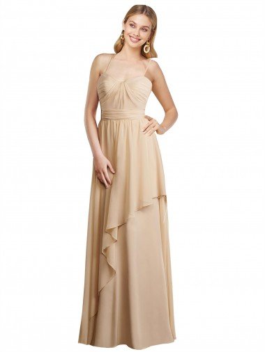 Affordable Draped Long Chiffon A-Line Dress with Cascading Ruffles