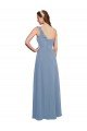 Affordable Single Shoulder Strap Long Chiffon Bridesmaid Dress with Cascading Ruffles